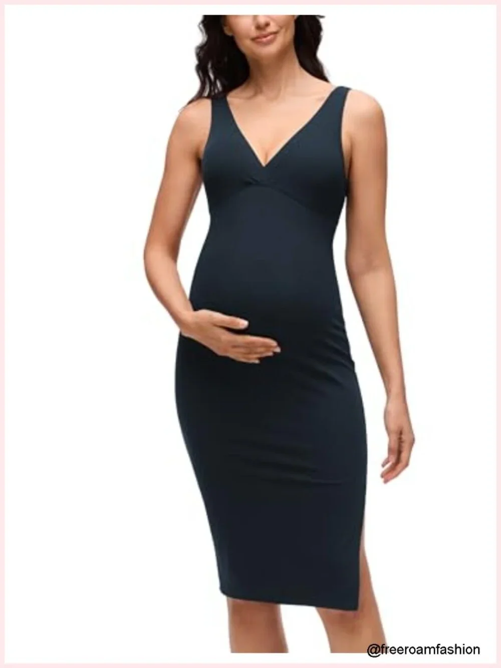 Butterluxe Maternity Nursing Midi Dress Sleeveless Bodycon Built-in Bra